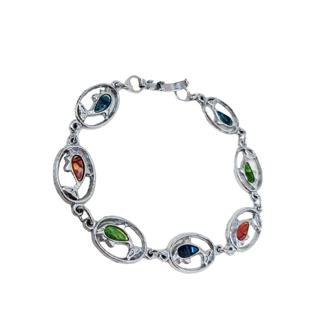 Dolphin 7" Bracelet Anklet Silver Tone‎ Blue Green Pink MULTICOLOR Travel Summer